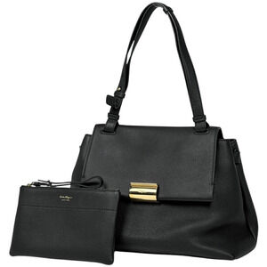 Salvatore Ferragamo logo shoulder bag handbag leather black